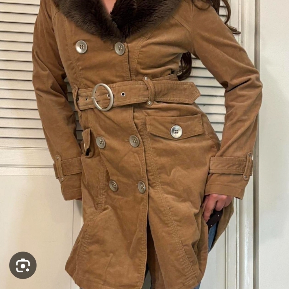 Papaya Tan Double-Breasted Coat with Belt
